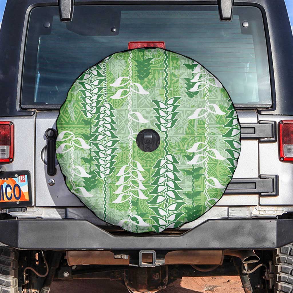 Green Hawaii Tapa Pattern Spare Tire Cover With Heliconia Vintage Style