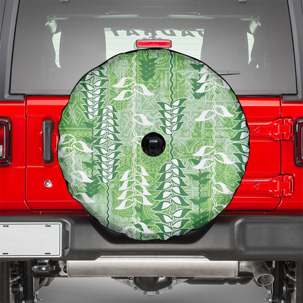 Green Hawaii Tapa Pattern Spare Tire Cover With Heliconia Vintage Style