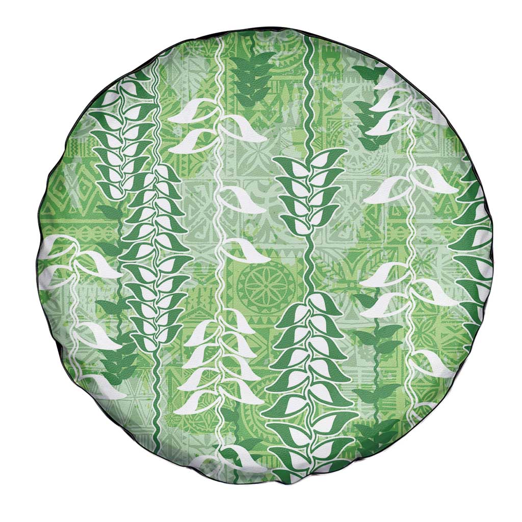 Green Hawaii Tapa Pattern Spare Tire Cover With Heliconia Vintage Style