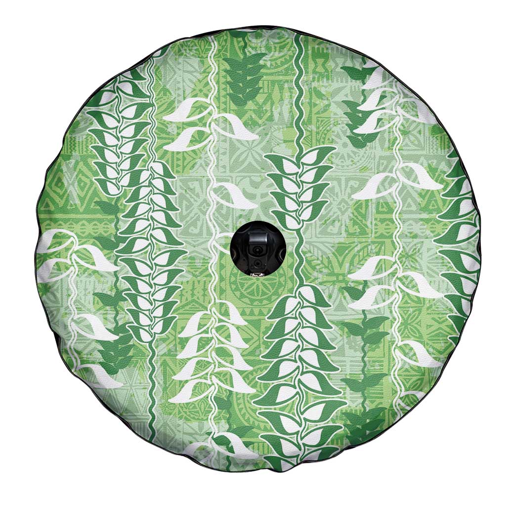 Green Hawaii Tapa Pattern Spare Tire Cover With Heliconia Vintage Style