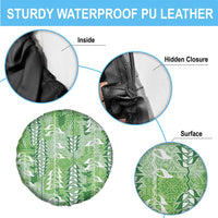Green Hawaii Tapa Pattern Spare Tire Cover With Heliconia Vintage Style