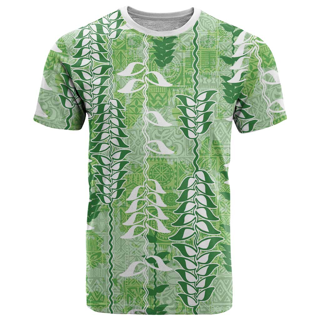 Green Hawaii Tapa Pattern T Shirt With Heliconia Vintage Style