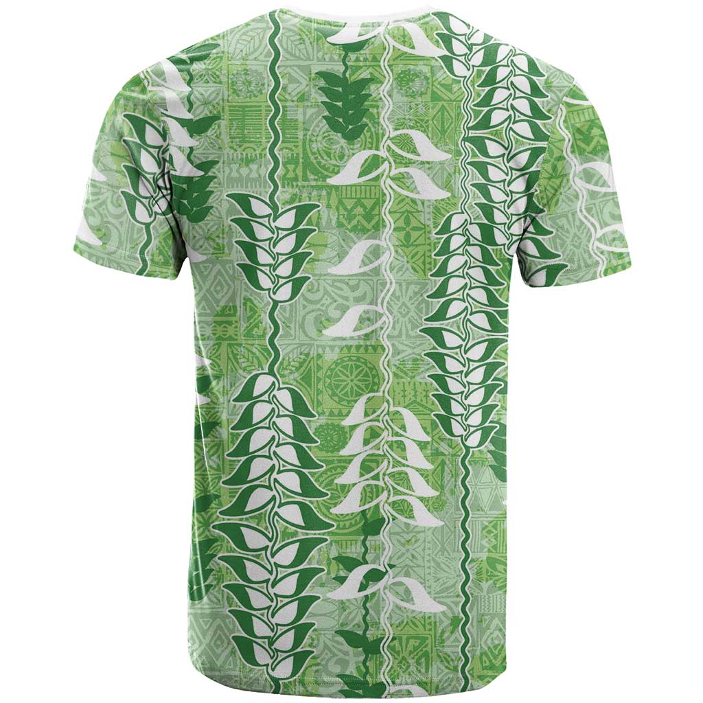 Green Hawaii Tapa Pattern T Shirt With Heliconia Vintage Style