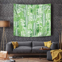 Green Hawaii Tapa Pattern Tapestry With Heliconia Vintage Style