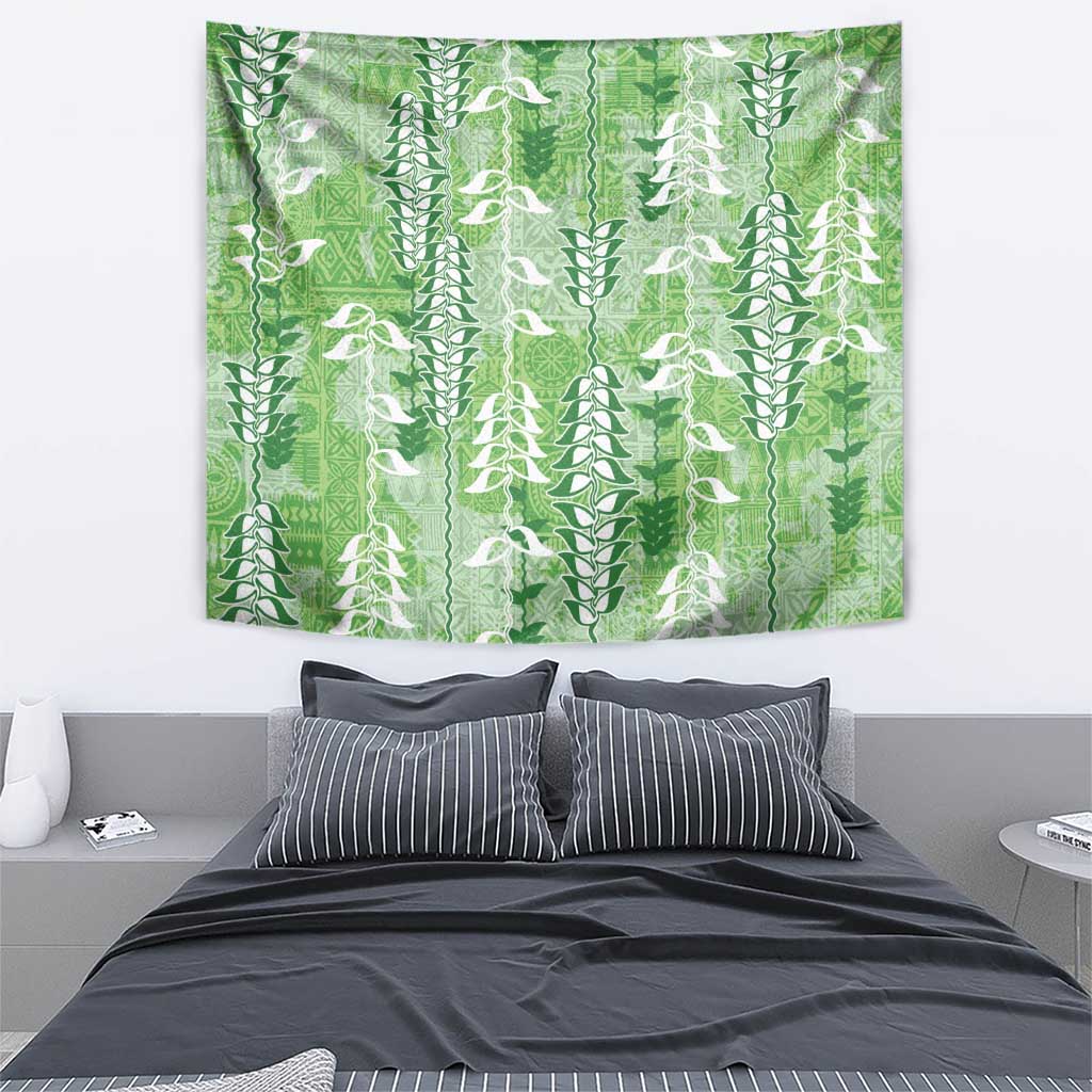 Green Hawaii Tapa Pattern Tapestry With Heliconia Vintage Style