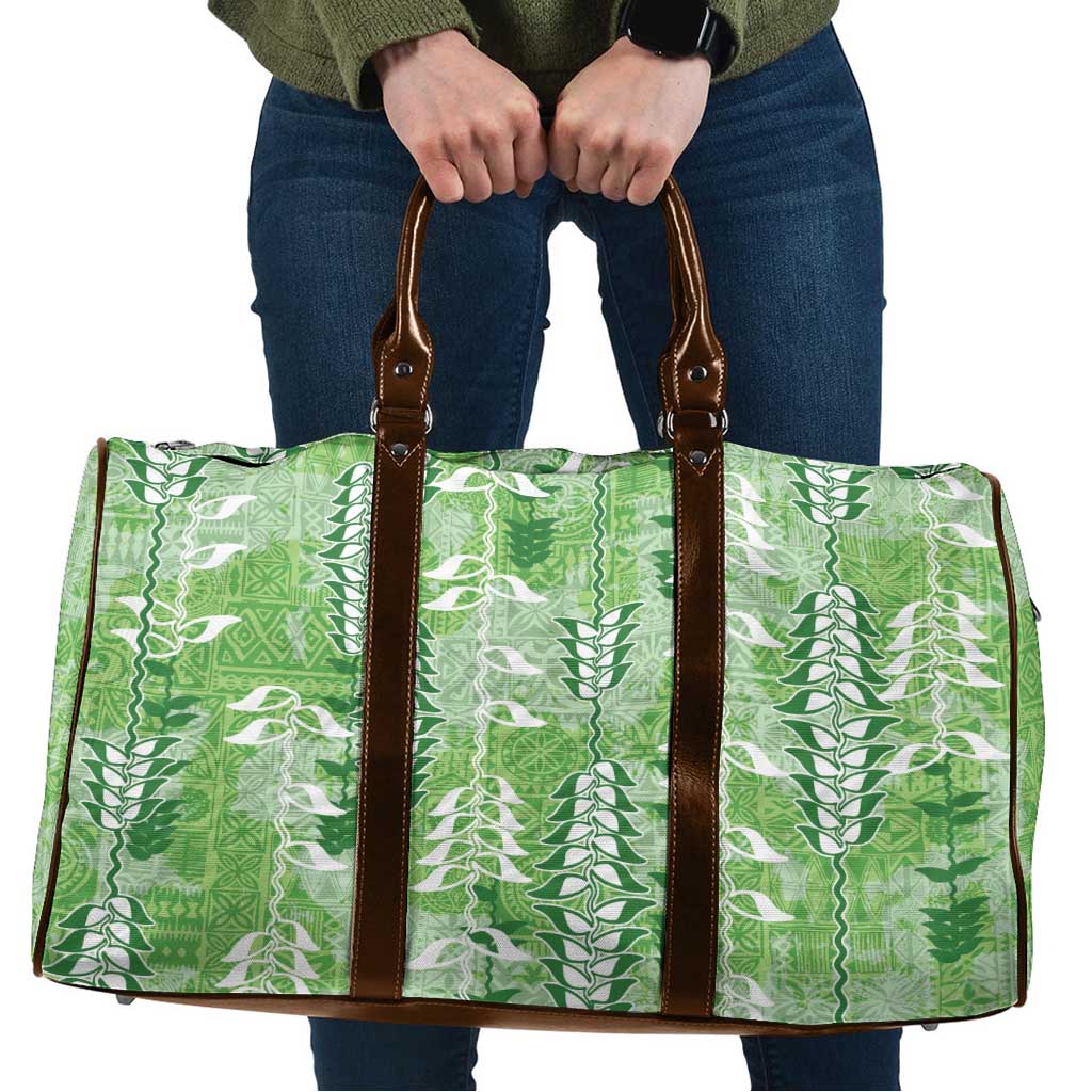 Green Hawaii Tapa Pattern Travel Bag With Heliconia Vintage Style