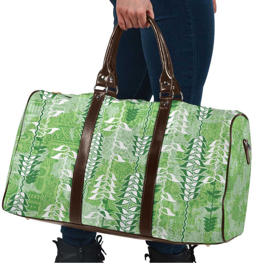 Green Hawaii Tapa Pattern Travel Bag With Heliconia Vintage Style