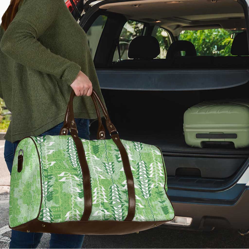 Green Hawaii Tapa Pattern Travel Bag With Heliconia Vintage Style