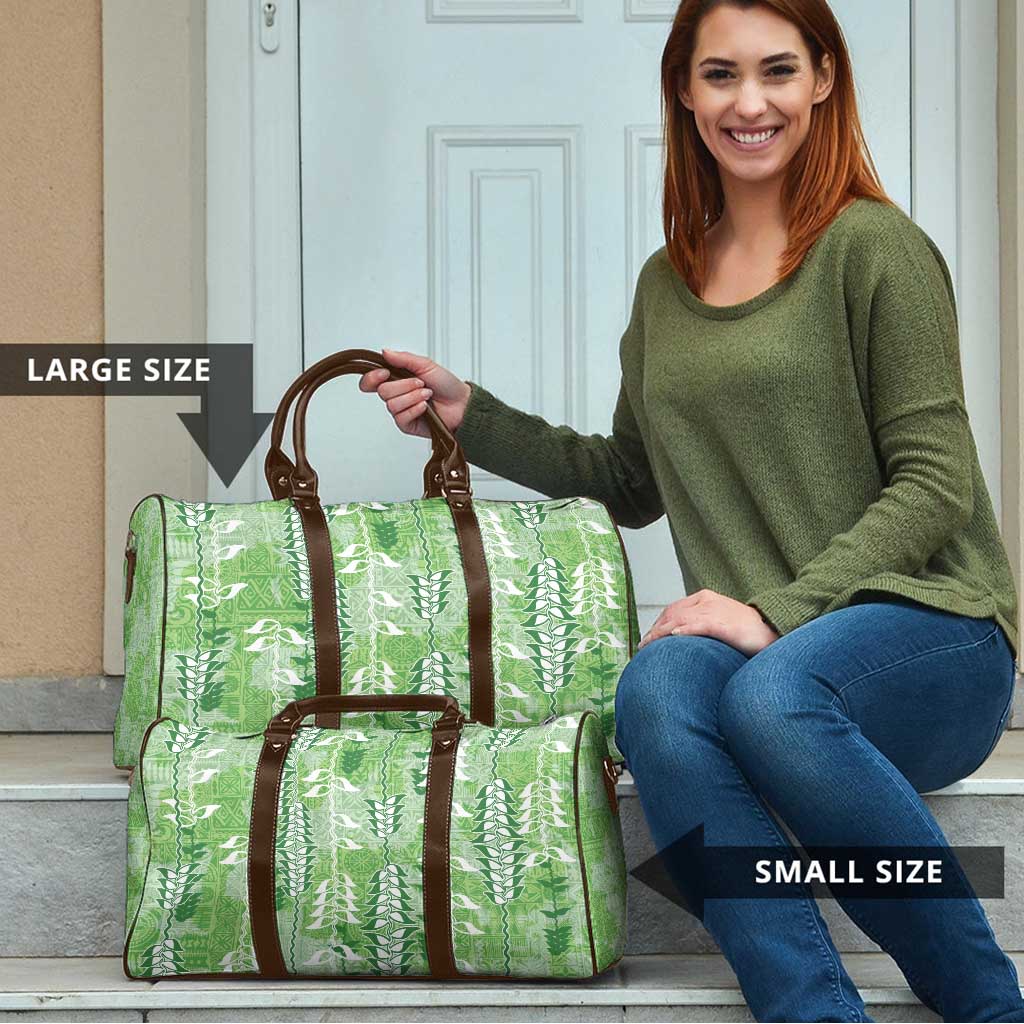 Green Hawaii Tapa Pattern Travel Bag With Heliconia Vintage Style