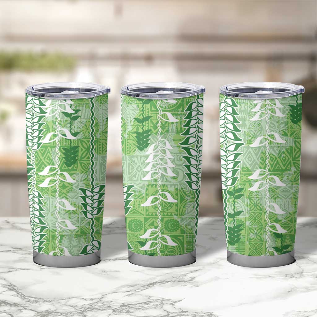 Green Hawaii Tapa Pattern Tumbler Cup With Heliconia Vintage Style