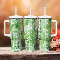 Green Hawaii Tapa Pattern Tumbler With Handle With Heliconia Vintage Style
