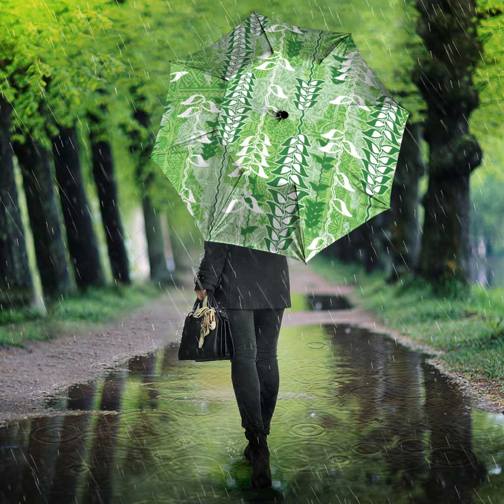 Green Hawaii Tapa Pattern Umbrella With Heliconia Vintage Style