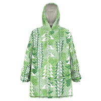 Green Hawaii Tapa Pattern Wearable Blanket Hoodie With Heliconia Vintage Style