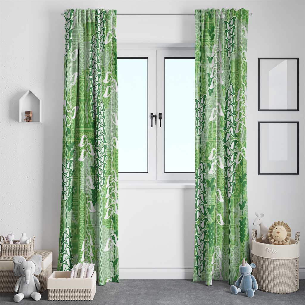 Green Hawaii Tapa Pattern Window Curtain With Heliconia Vintage Style