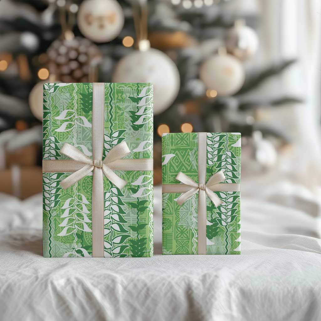 Green Hawaii Tapa Pattern Wrapping Paper With Heliconia Vintage Style