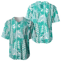 Teal Hawaii Tapa Pattern Baseball Jersey With Heliconia Vintage Style