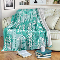 Teal Hawaii Tapa Pattern Blanket With Heliconia Vintage Style