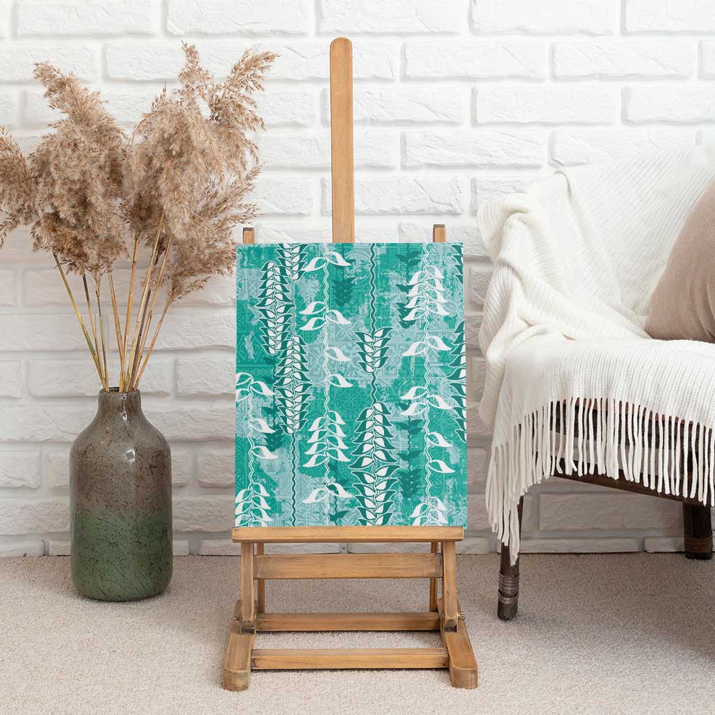 Teal Hawaii Tapa Pattern Canvas Wall Art With Heliconia Vintage Style