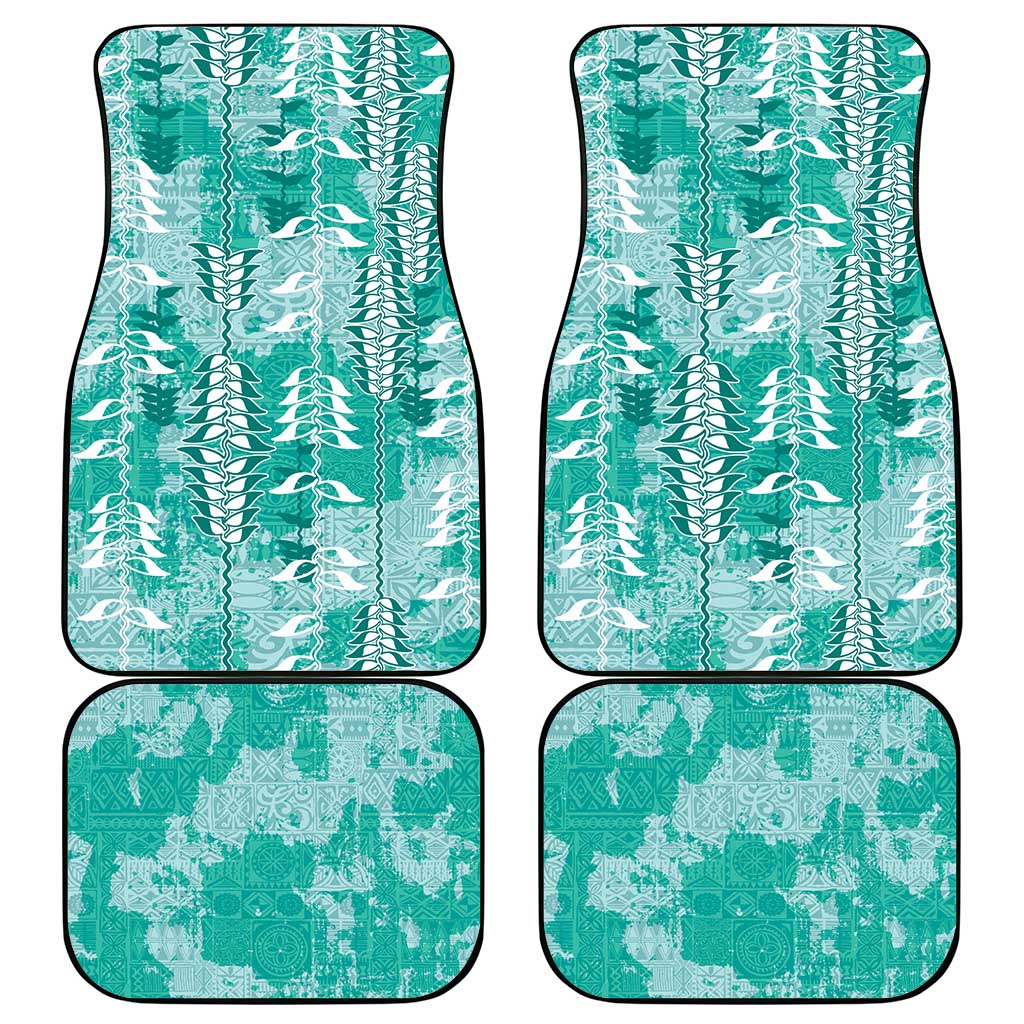 Teal Hawaii Tapa Pattern Car Mats With Heliconia Vintage Style