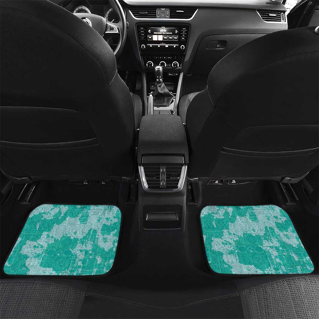 Teal Hawaii Tapa Pattern Car Mats With Heliconia Vintage Style