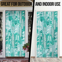 Teal Hawaii Tapa Pattern Door Cover With Heliconia Vintage Style