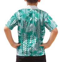 Teal Hawaii Tapa Pattern Family Matching Long Sleeve Bodycon Dress and Hawaiian Shirt With Heliconia Vintage Style LT05 - Polynesian Pride