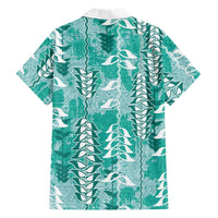 Teal Hawaii Tapa Pattern Family Matching Long Sleeve Bodycon Dress and Hawaiian Shirt With Heliconia Vintage Style LT05 - Polynesian Pride
