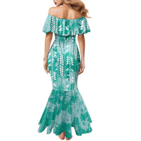 Teal Hawaii Tapa Pattern Family Matching Mermaid Dress and Hawaiian Shirt With Heliconia Vintage Style LT05 - Polynesian Pride