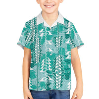 Teal Hawaii Tapa Pattern Family Matching Off Shoulder Short Dress and Hawaiian Shirt With Heliconia Vintage Style LT05 Son's Shirt Teal - Polynesian Pride