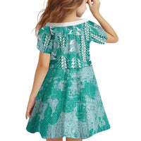 Teal Hawaii Tapa Pattern Family Matching Puletasi and Hawaiian Shirt With Heliconia Vintage Style