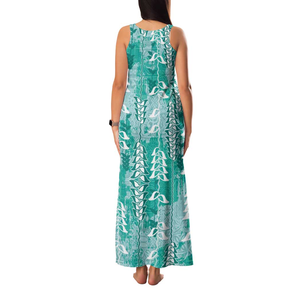 Teal Hawaii Tapa Pattern Family Matching Tank Maxi Dress and Hawaiian Shirt With Heliconia Vintage Style LT05 - Polynesian Pride