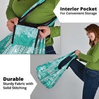 Teal Hawaii Tapa Pattern Grocery Bag With Heliconia Vintage Style