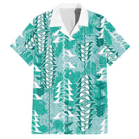Teal Hawaii Tapa Pattern Hawaiian Shirt With Heliconia Vintage Style