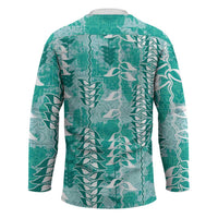 Teal Hawaii Tapa Pattern Hockey Jersey With Heliconia Vintage Style
