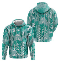 Teal Hawaii Tapa Pattern Hoodie With Heliconia Vintage Style