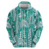 Teal Hawaii Tapa Pattern Hoodie With Heliconia Vintage Style