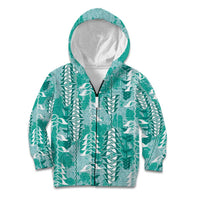 Teal Hawaii Tapa Pattern Kid Hoodie With Heliconia Vintage Style