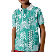 Teal Hawaii Tapa Pattern Kid Polo Shirt With Heliconia Vintage Style