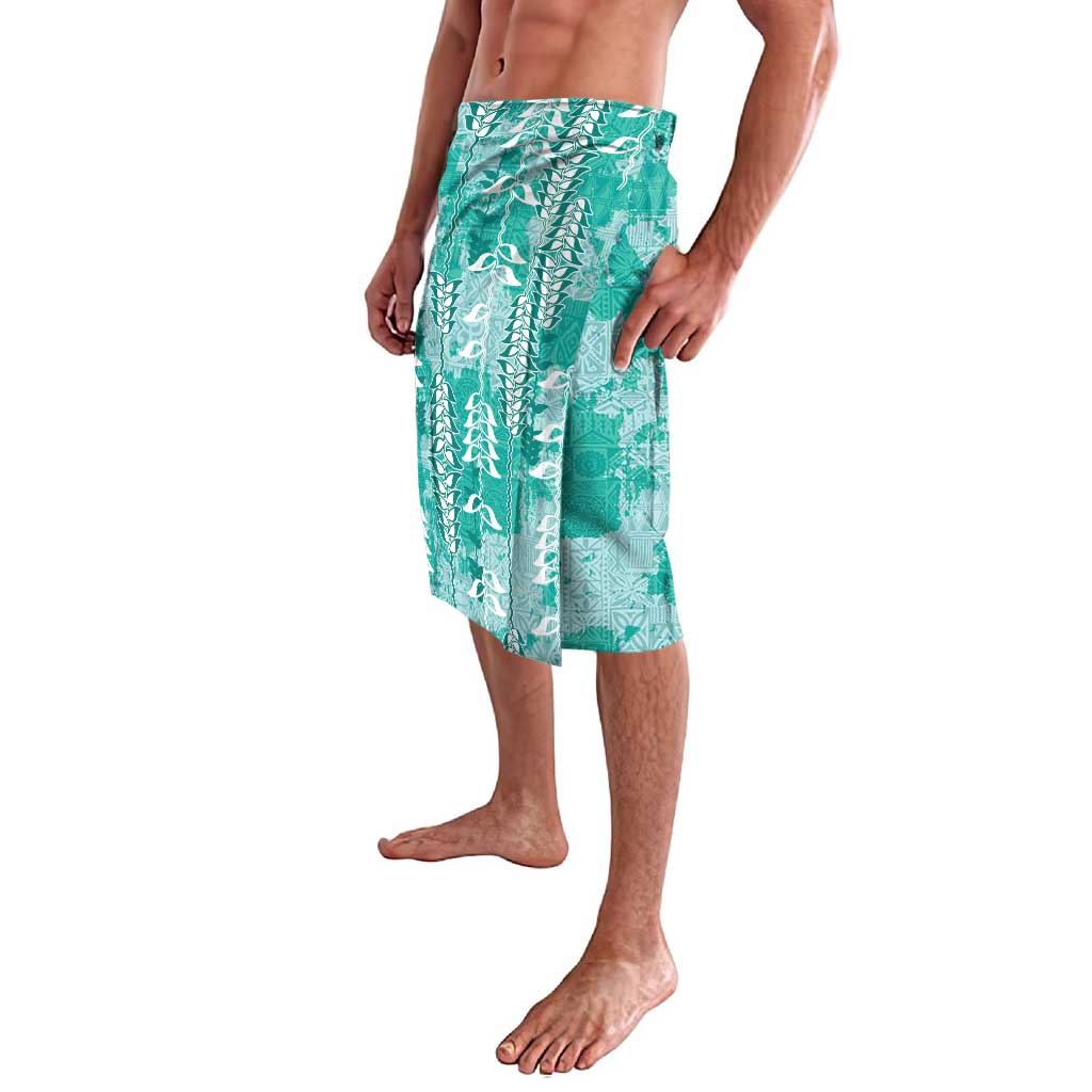 Teal Hawaii Tapa Pattern Lavalava With Heliconia Vintage Style