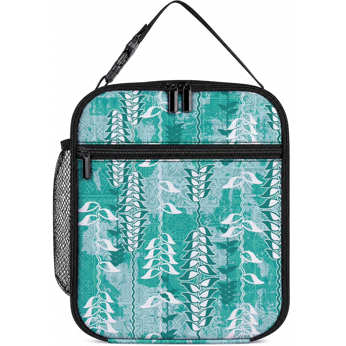 Teal Hawaii Tapa Pattern Lunch Bag With Heliconia Vintage Style LT05 10.2 × 8.3 × 4.3 inch Teal - Polynesian Pride