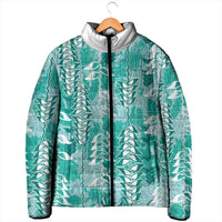 Teal Hawaii Tapa Pattern Padded Jacket With Heliconia Vintage Style