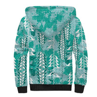 Teal Hawaii Tapa Pattern Sherpa Hoodie With Heliconia Vintage Style