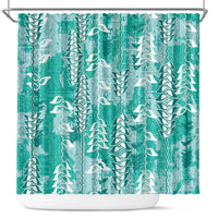 Teal Hawaii Tapa Pattern Shower Curtain With Heliconia Vintage Style