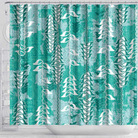 Teal Hawaii Tapa Pattern Shower Curtain With Heliconia Vintage Style