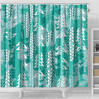 Teal Hawaii Tapa Pattern Shower Curtain With Heliconia Vintage Style