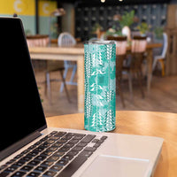 Teal Hawaii Tapa Pattern Skinny Tumbler With Heliconia Vintage Style