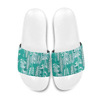 Teal Hawaii Tapa Pattern Slide Sandals With Heliconia Vintage Style