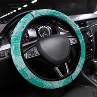 Teal Hawaii Tapa Pattern Steering Wheel Cover With Heliconia Vintage Style