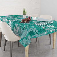 Teal Hawaii Tapa Pattern Tablecloth With Heliconia Vintage Style