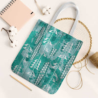 Teal Hawaii Tapa Pattern Tote Bag With Heliconia Vintage Style